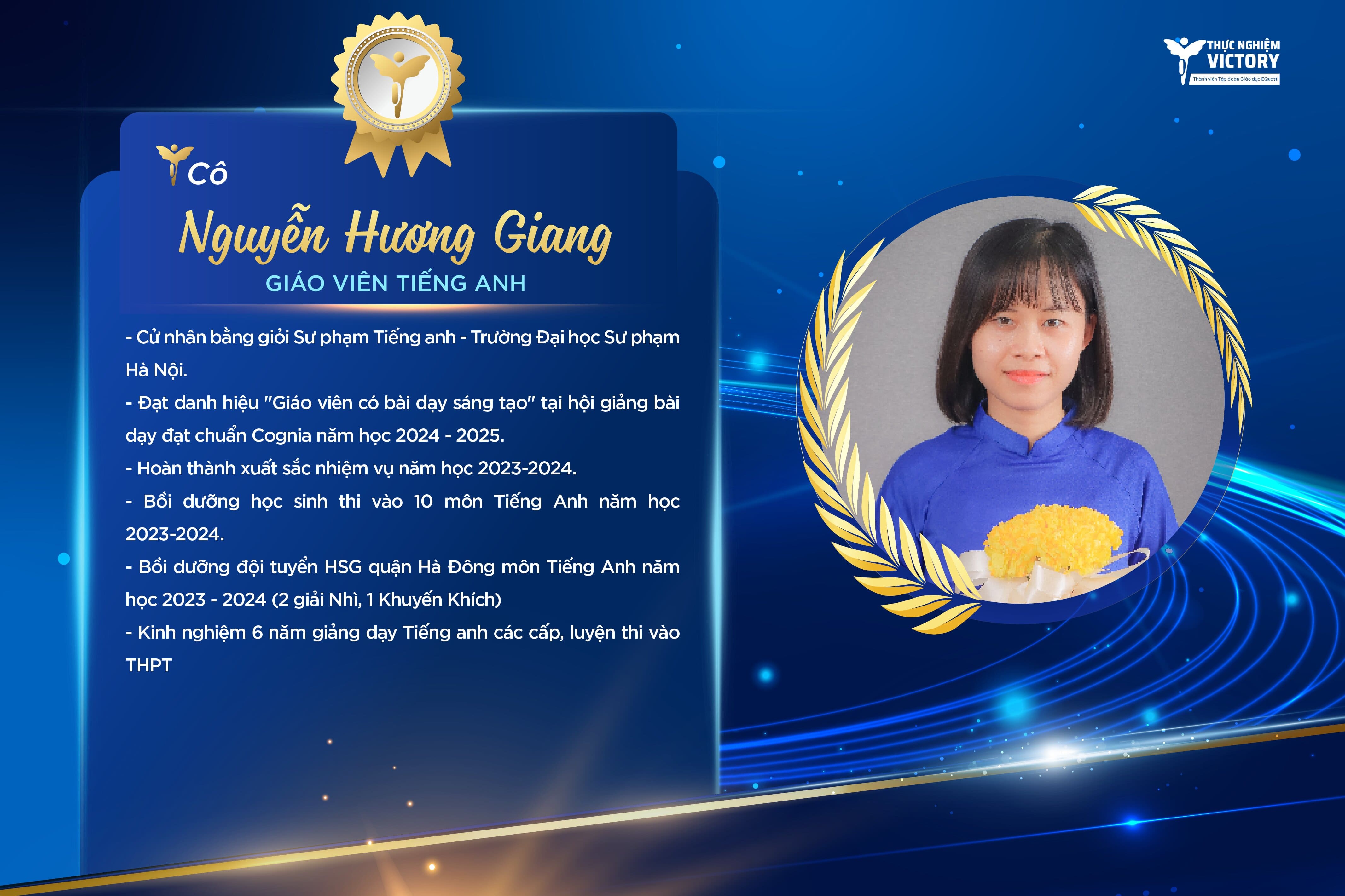 GIÁO VIÊN TIÊU BIỂU TRƯỜNG THCS THỰC NGHIỆM VICTORY: NHỮNG "NGƯỜI LÁI ĐÒ" ƯƠM MẦM CHẤT LƯỢNG GIÁO DỤC VƯỢT TRỘI 4 huong giang 01