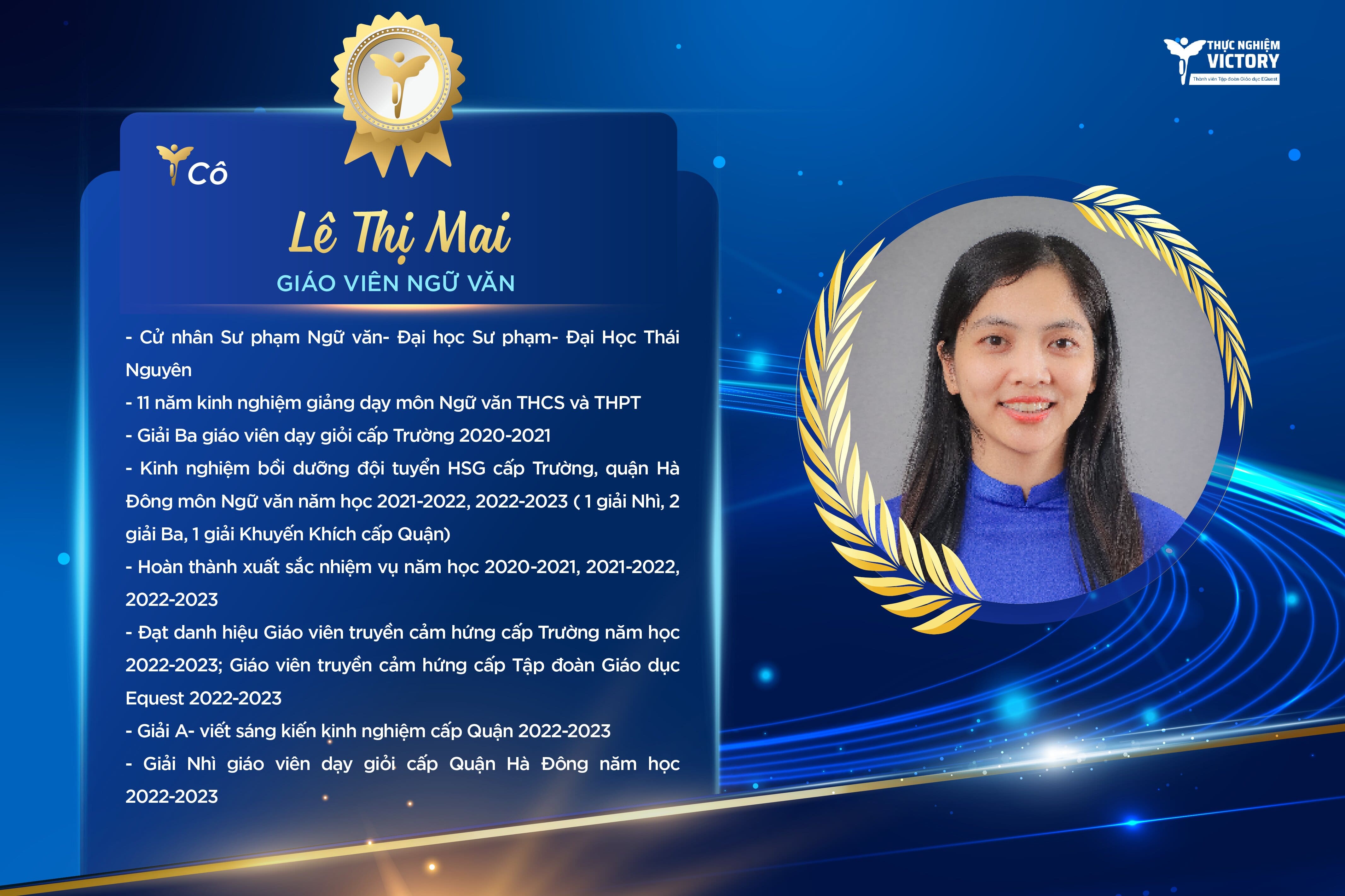 GIÁO VIÊN TIÊU BIỂU TRƯỜNG THCS THỰC NGHIỆM VICTORY: NHỮNG "NGƯỜI LÁI ĐÒ" ƯƠM MẦM CHẤT LƯỢNG GIÁO DỤC VƯỢT TRỘI 7 le mai 01