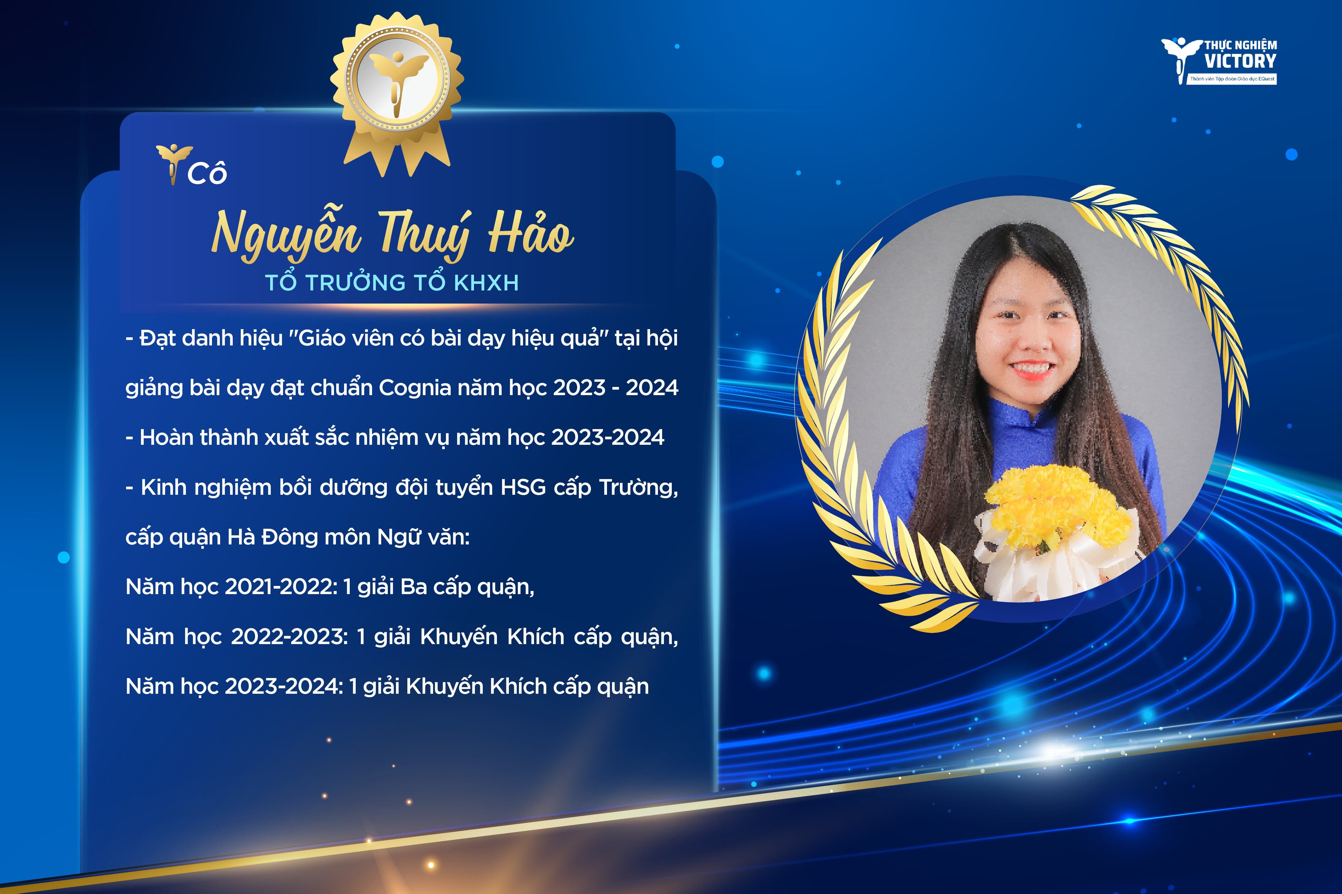 GIÁO VIÊN TIÊU BIỂU TRƯỜNG THCS THỰC NGHIỆM VICTORY: NHỮNG "NGƯỜI LÁI ĐÒ" ƯƠM MẦM CHẤT LƯỢNG GIÁO DỤC VƯỢT TRỘI 6 thuy hao 01