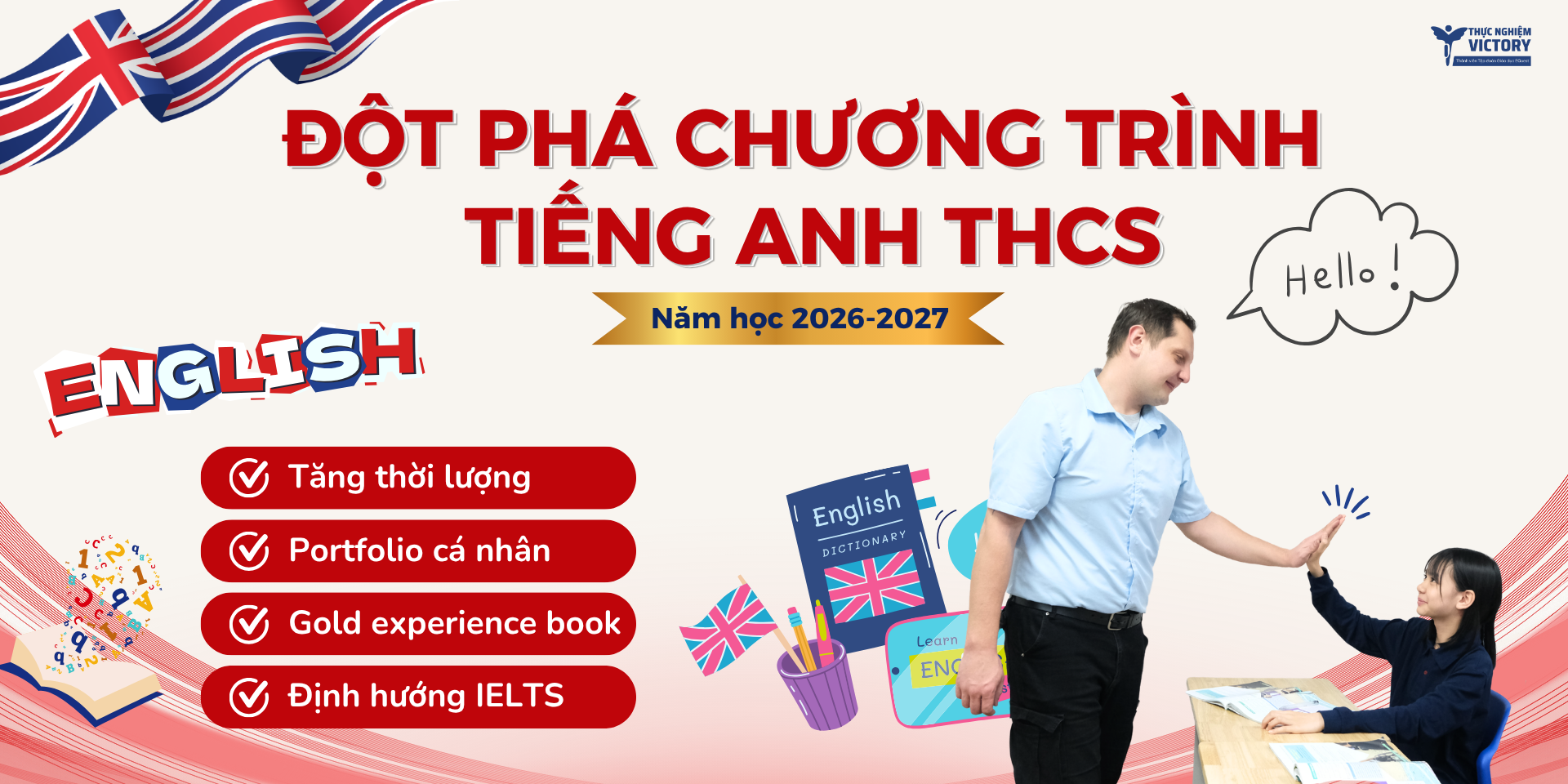 ĐỘT PHÁ CHƯƠNG TRÌNH TIẾNG ANH THCS NĂM HỌC 2026-2027 1 Red Blue English Course For Kids Promotion Instagram Post 1920 x 960